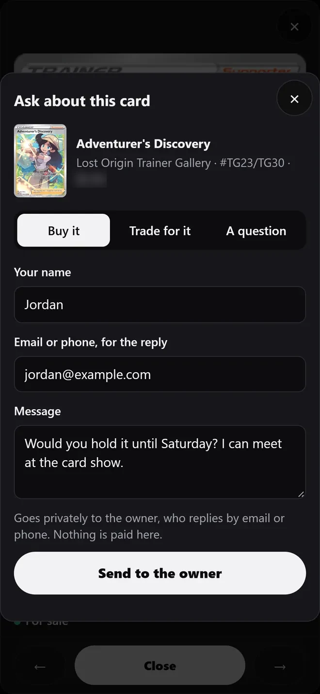 Ask about this card form with Buy selected