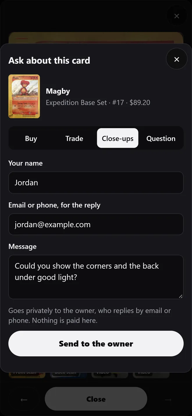 Ask form for Magby with Close-ups selected
