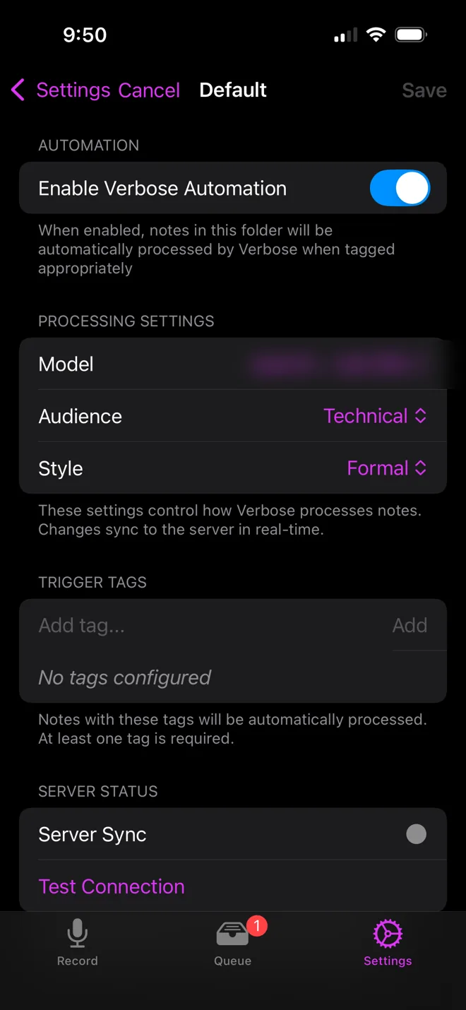 Folder automation: Enable Verbose Automation on, with audience and style chosen per folder